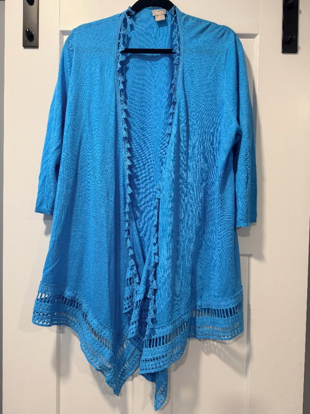 Chico's Teal Blue Open Sweater Cardigan w/ Tassel Embellishments Size 3 (XL)